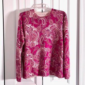 Kim Rogers Cashmalon Magenta Paisley Pullover Sweater (XL) Like New